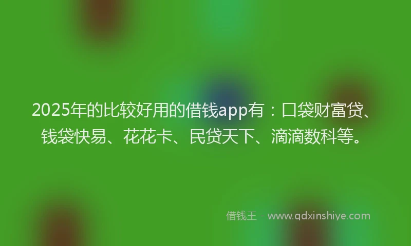 2025年的比较好用的借钱app有:口袋财富贷、钱袋快易、花花卡、民贷天下、滴滴数科等。