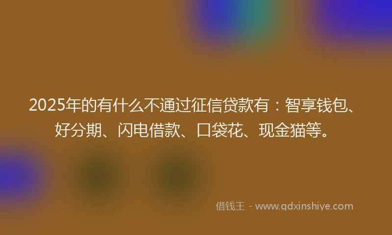 2025年的有什么不通过征信贷款有：智享钱包、好分期、闪电借款、口袋花、现金猫等。