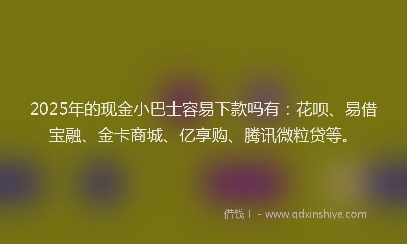 2025年的现金小巴士容易下款吗有:花呗、易借宝融、金卡商城、亿享购、腾讯微粒贷等。