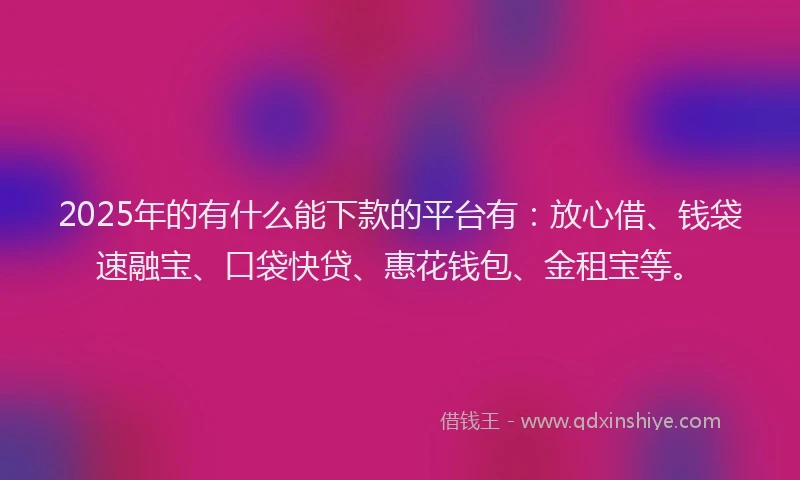 2025年的有什么能下款的平台有：放心借、钱袋速融宝、口袋快贷、惠花钱包、金租宝等。