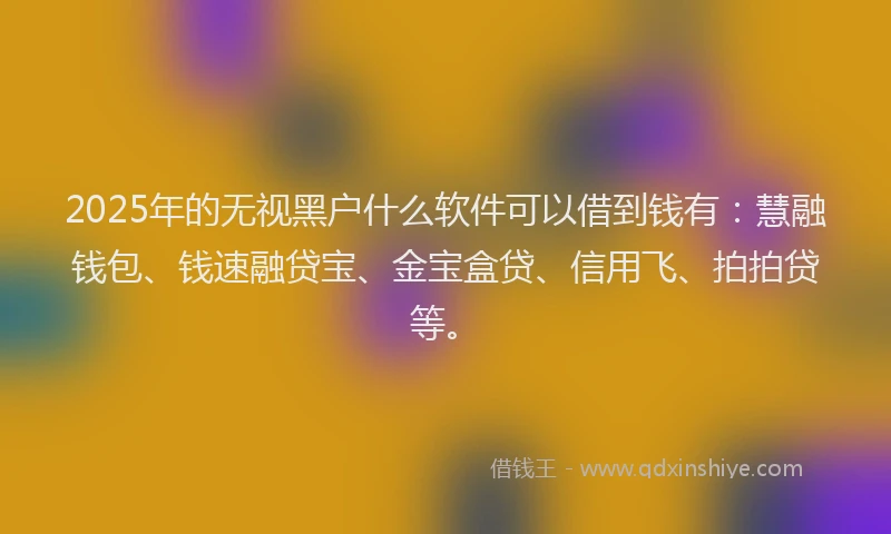 2025年的无视黑户什么软件可以借到钱有：慧融钱包、钱速融贷宝、金宝盒贷、信用飞、拍拍贷等。