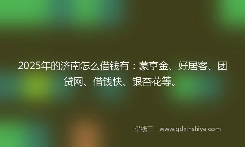 2025年的济南怎么借钱有：蒙享金、好居客、团贷网、借钱快、银杏花等。