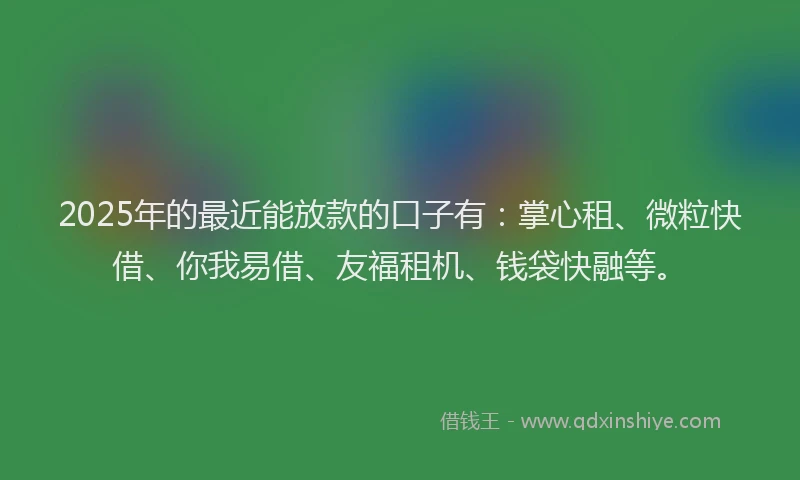 2025年的最近能放款的口子有：掌心租、微粒快借、你我易借、友福租机、钱袋快融等。