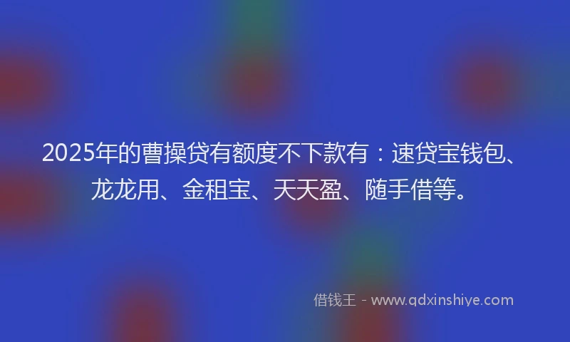 2025年的曹操贷有额度不下款有：速贷宝钱包、龙龙用、金租宝、天天盈、随手借等。