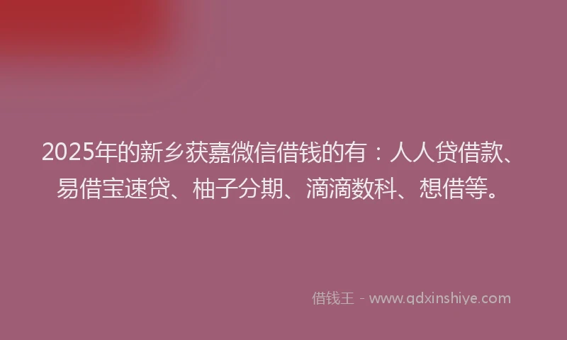 2025年的新乡获嘉微信借钱的有：人人贷借款、易借宝速贷、柚子分期、滴滴数科、想借等。