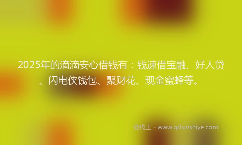2025年的滴滴安心借钱有：钱速借宝融、好人贷、闪电侠钱包、聚财花、现金蜜蜂等。