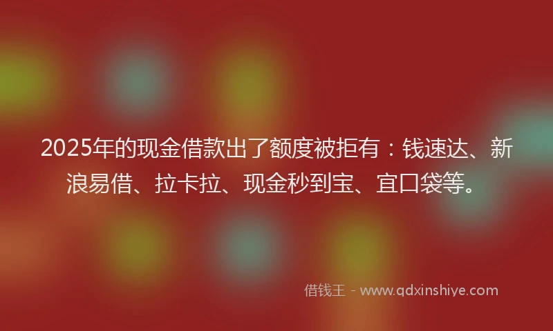 2025年的现金借款出了额度被拒有：钱速达、新浪易借、拉卡拉、现金秒到宝、宜口袋等。