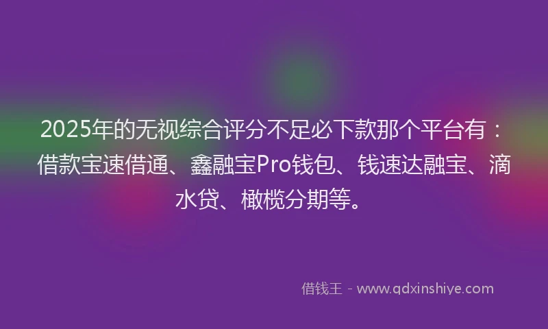 2025年的无视综合评分不足必下款那个平台有：借款宝速借通、鑫融宝Pro钱包、钱速达融宝、滴水贷、橄榄分期等。