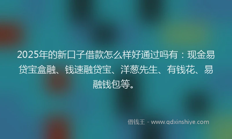 2025年的新口子借款怎么样好通过吗有：现金易贷宝盒融、钱速融贷宝、洋葱先生、有钱花、易融钱包等。
