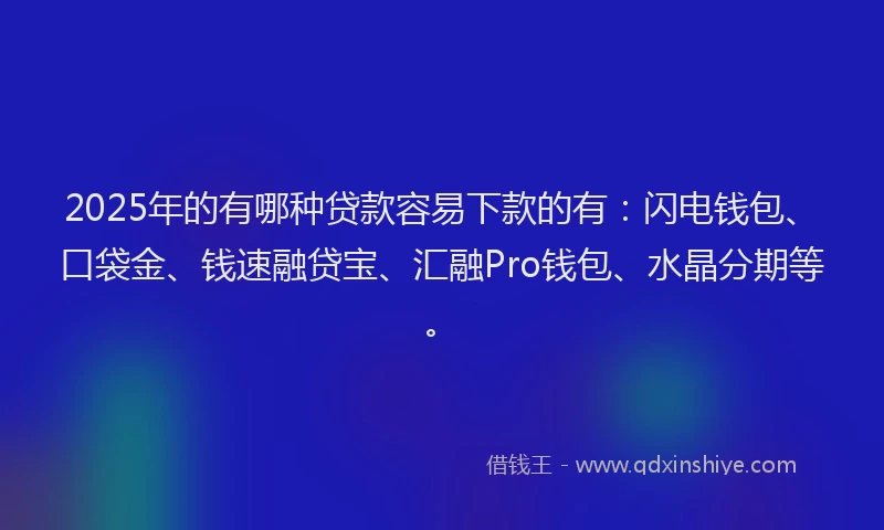 2025年的有哪种贷款容易下款的有：闪电钱包、口袋金、钱速融贷宝、汇融Pro钱包、水晶分期等。