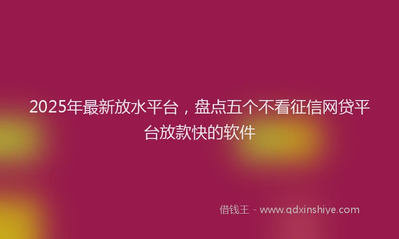 2025年最新放水平台，盘点五个不看征信网贷平台放款快的软件