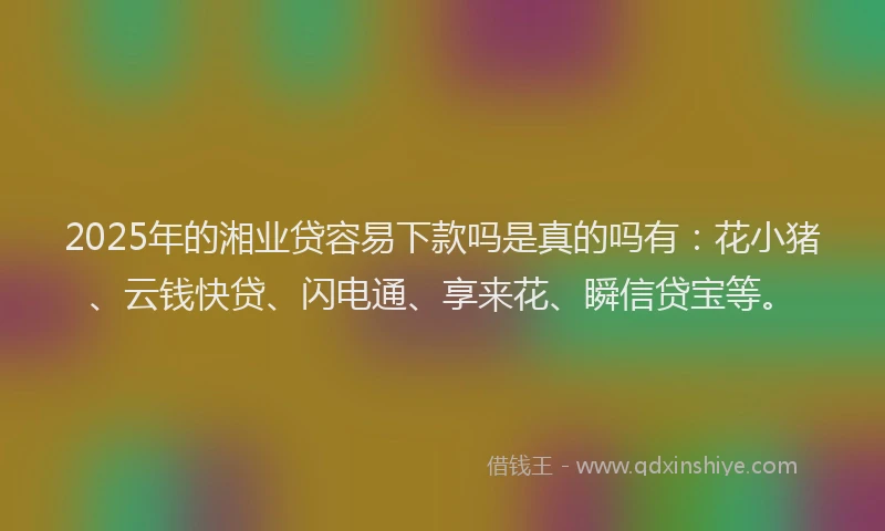 2025年的湘业贷容易下款吗是真的吗有：花小猪、云钱快贷、闪电通、享来花、瞬信贷宝等。