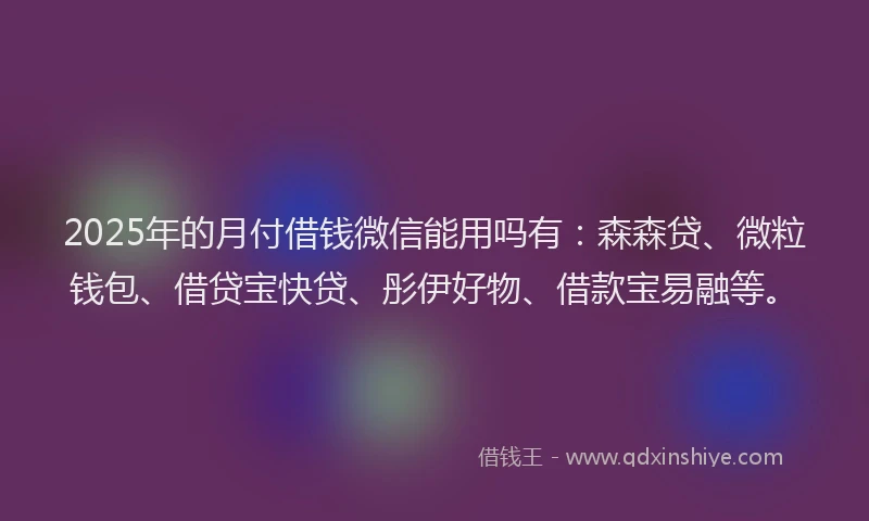 2025年的月付借钱微信能用吗有：森森贷、微粒钱包、借贷宝快贷、彤伊好物、借款宝易融等。