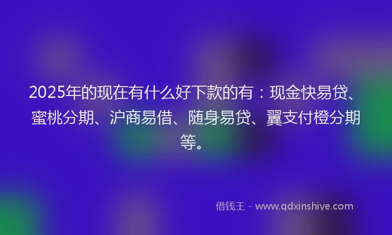 2025年的现在有什么好下款的有：现金快易贷、蜜桃分期、沪商易借、随身易贷、翼支付橙分期等。
