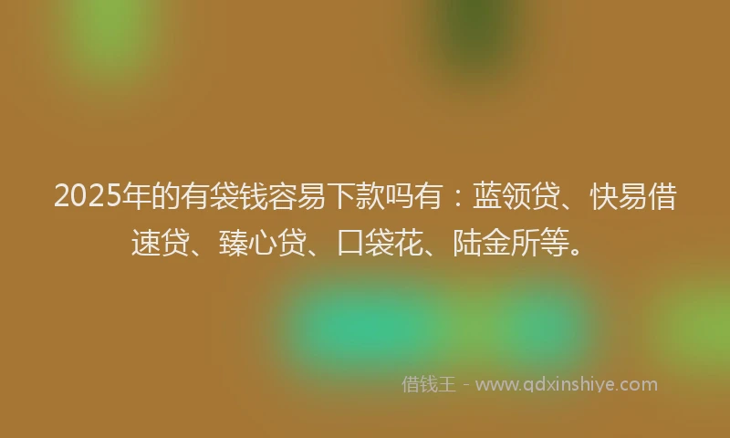 2025年的有袋钱容易下款吗有：蓝领贷、快易借速贷、臻心贷、口袋花、陆金所等。