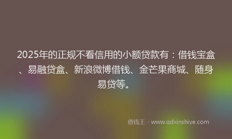 2025年的正规不看信用的小额贷款有：借钱宝盒、易融贷盒、新浪微博借钱、金芒果商城、随身易贷等。