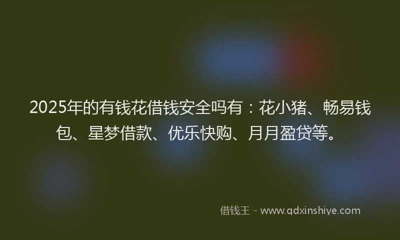 2025年的有钱花借钱安全吗有：花小猪、畅易钱包、星梦借款、优乐快购、月月盈贷等。