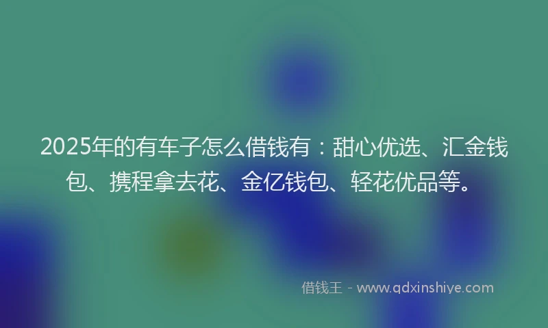 2025年的有车子怎么借钱有：甜心优选、汇金钱包、携程拿去花、金亿钱包、轻花优品等。
