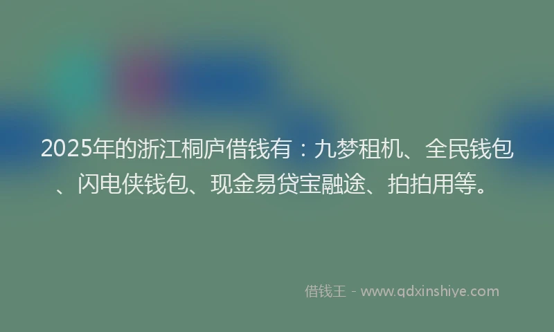2025年的浙江桐庐借钱有：九梦租机、全民钱包、闪电侠钱包、现金易贷宝融途、拍拍用等。