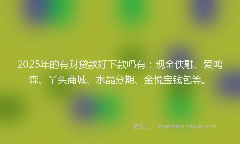 2025年的有财贷款好下款吗有：现金侠融、爱鸿森、丫头商城、水晶分期、金悦宝钱包等。