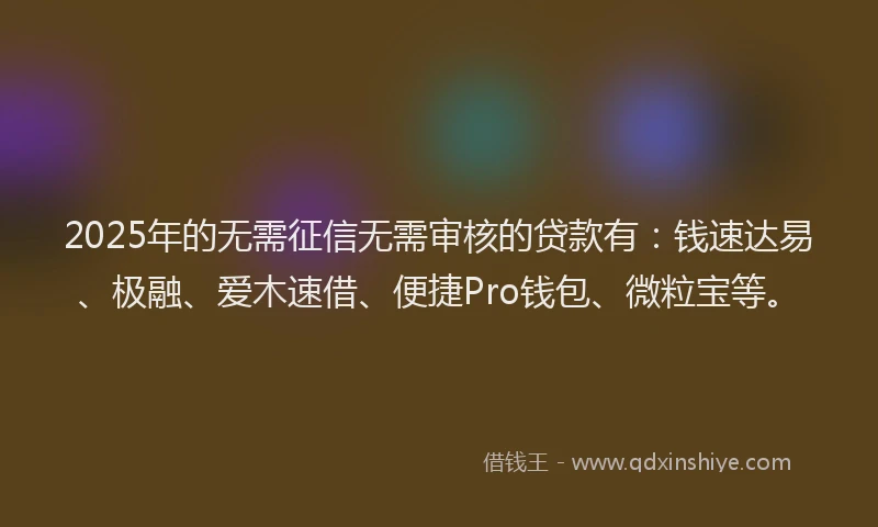 2025年的无需征信无需审核的贷款有：钱速达易、极融、爱木速借、便捷Pro钱包、微粒宝等。
