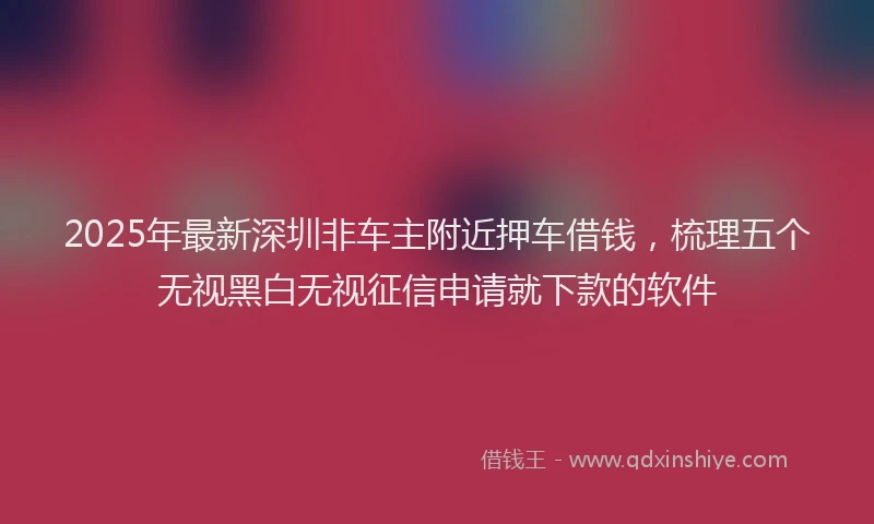 2025年最新深圳非车主附近押车借钱，梳理五个无视黑白无视征信申请就下款的软件