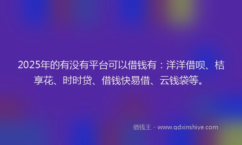 2025年的有没有平台可以借钱有：洋洋借呗、桔享花、时时贷、借钱快易借、云钱袋等。