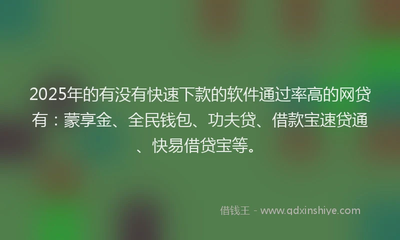 2025年的有没有快速下款的软件通过率高的网贷有：蒙享金、全民钱包、功夫贷、借款宝速贷通、快易借贷宝等。