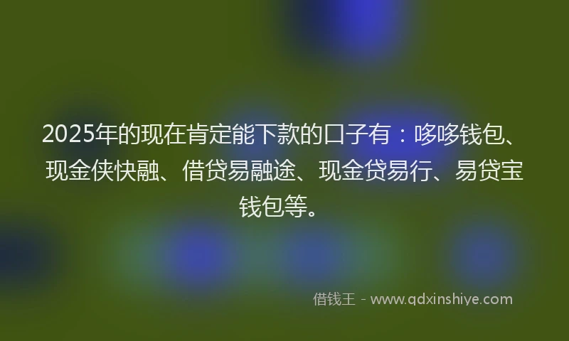 2025年的现在肯定能下款的口子有：哆哆钱包、现金侠快融、借贷易融途、现金贷易行、易贷宝钱包等。