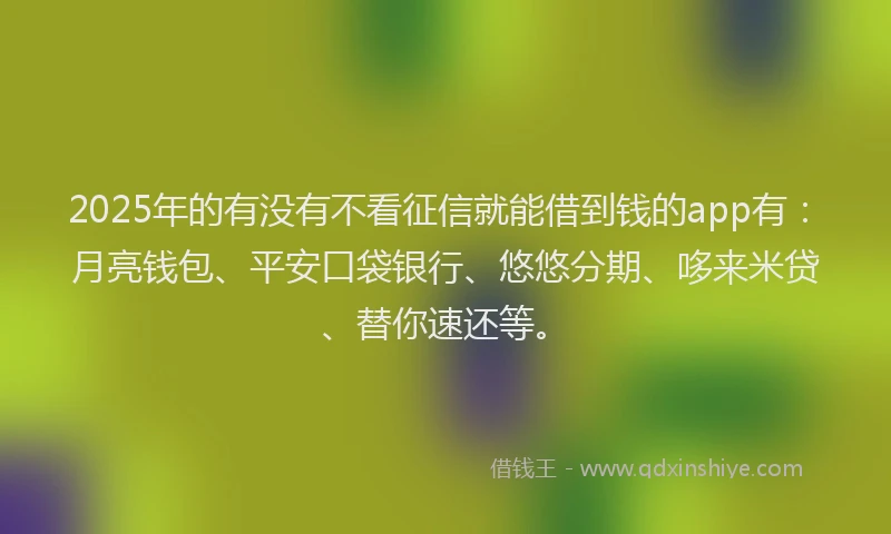2025年的有没有不看征信就能借到钱的app有：月亮钱包、平安口袋银行、悠悠分期、哆来米贷、替你速还等。