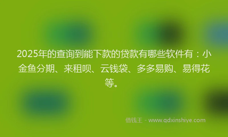 2025年的查询到能下款的贷款有哪些软件有：小金鱼分期、来租呗、云钱袋、多多易购、易得花等。
