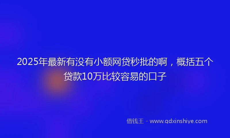 2025年最新有没有小额网贷秒批的啊，概括五个贷款10万比较容易的口子