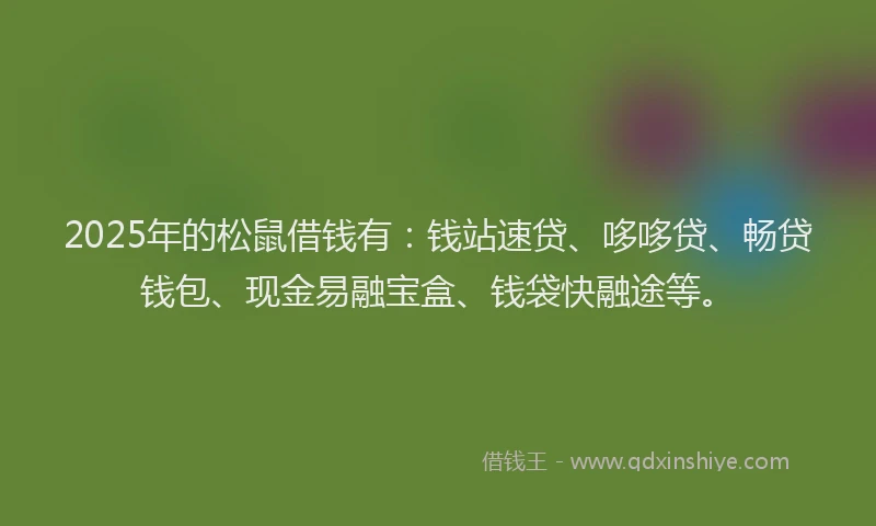 2025年的松鼠借钱有：钱站速贷、哆哆贷、畅贷钱包、现金易融宝盒、钱袋快融途等。