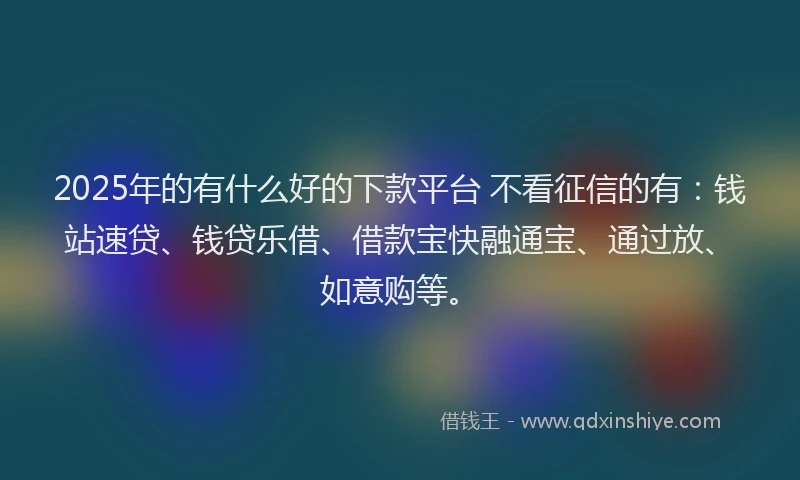 2025年的有什么好的下款平台 不看征信的有：钱站速贷、钱贷乐借、借款宝快融通宝、通过放、如意购等。