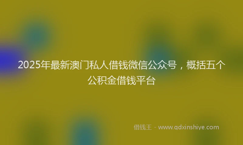 2025年最新澳门私人借钱微信公众号，概括五个公积金借钱平台