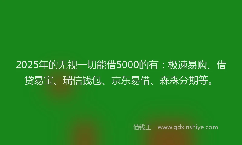 2025年的无视一切能借5000的有：极速易购、借贷易宝、瑞信钱包、京东易借、森森分期等。