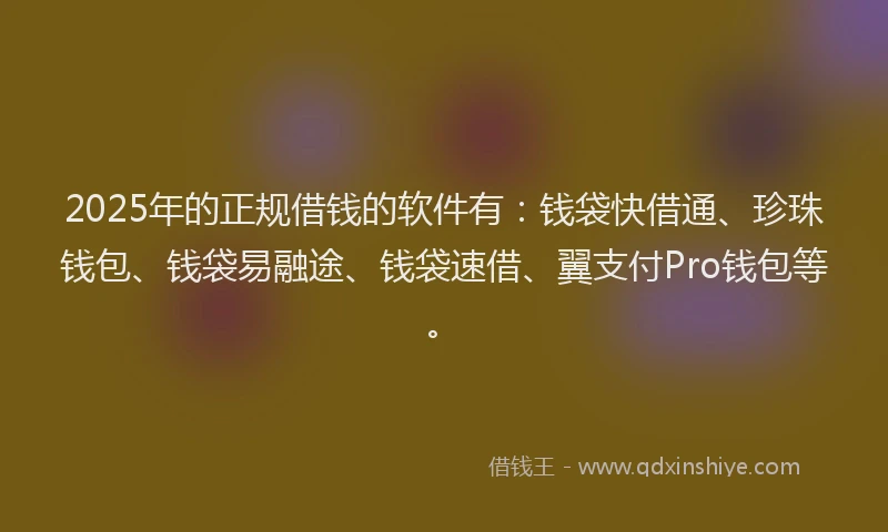 2025年的正规借钱的软件有：钱袋快借通、珍珠钱包、钱袋易融途、钱袋速借、翼支付Pro钱包等。