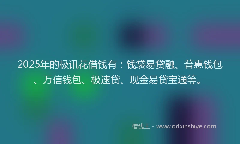 2025年的极讯花借钱有:钱袋易贷融、普惠钱包、万信钱包、极速贷、现金易贷宝通等。