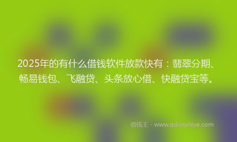 2025年的有什么借钱软件放款快有：翡翠分期、畅易钱包、飞融贷、头条放心借、快融贷宝等。