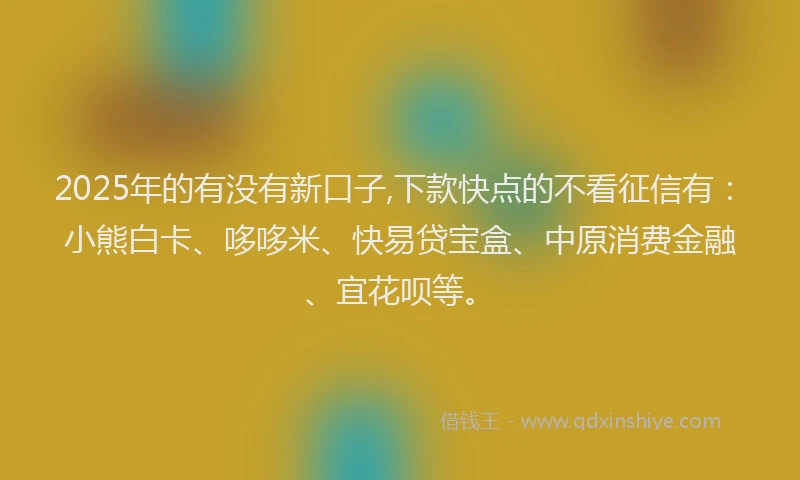 2025年的有没有新口子,下款快点的不看征信有：小熊白卡、哆哆米、快易贷宝盒、中原消费金融、宜花呗等。