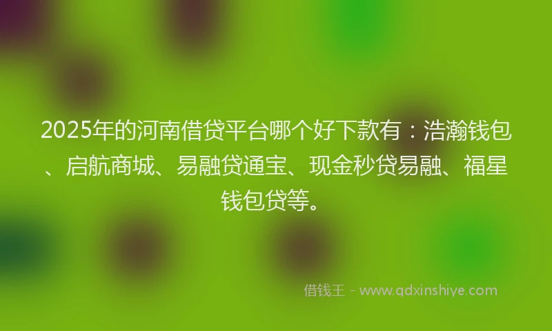 2025年的河南借贷平台哪个好下款有：浩瀚钱包、启航商城、易融贷通宝、现金秒贷易融、福星钱包贷等。
