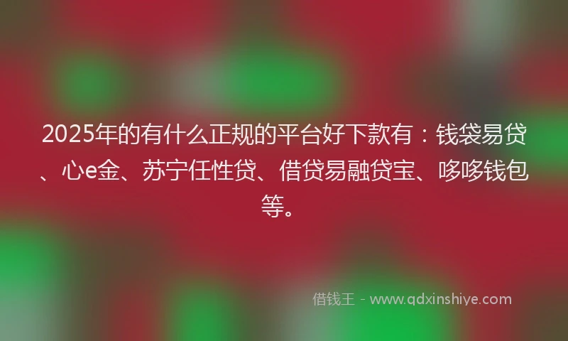 2025年的有什么正规的平台好下款有：钱袋易贷、心e金、苏宁任性贷、借贷易融贷宝、哆哆钱包等。