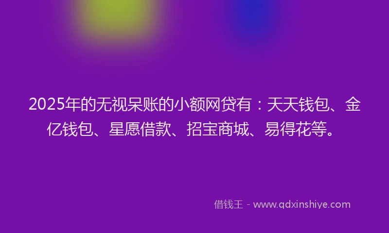 2025年的无视呆账的小额网贷有：天天钱包、金亿钱包、星愿借款、招宝商城、易得花等。