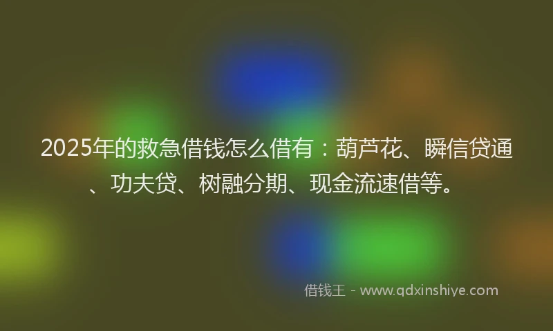 2025年的救急借钱怎么借有：葫芦花、瞬信贷通、功夫贷、树融分期、现金流速借等。