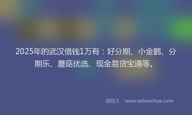 2025年的武汉借钱1万有：好分期、小金鹤、分期乐、蘑菇优选、现金易贷宝通等。