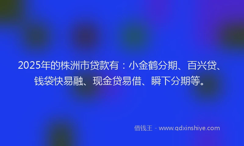 2025年的株洲市贷款有：小金鹤分期、百兴贷、钱袋快易融、现金贷易借、瞬下分期等。