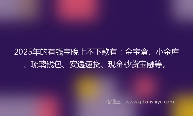 2025年的有钱宝晚上不下款有：金宝盒、小金库、琉璃钱包、安逸速贷、现金秒贷宝融等。