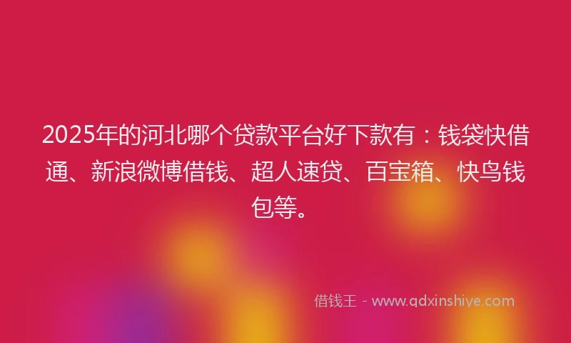 2025年的河北哪个贷款平台好下款有：钱袋快借通、新浪微博借钱、超人速贷、百宝箱、快鸟钱包等。
