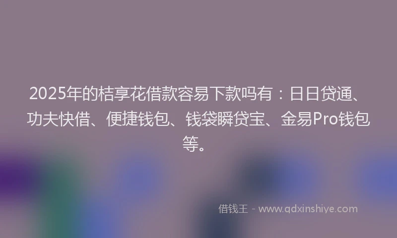2025年的桔享花借款容易下款吗有：日日贷通、功夫快借、便捷钱包、钱袋瞬贷宝、金易Pro钱包等。