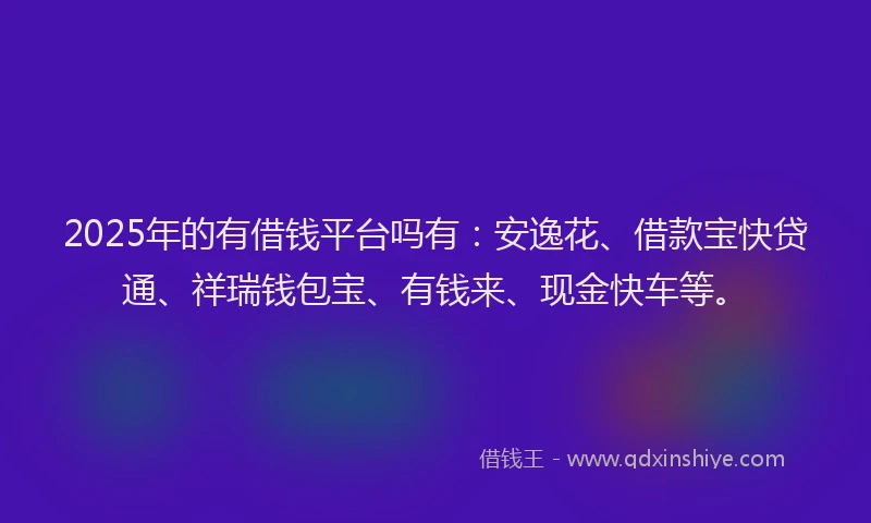 2025年的有借钱平台吗有：安逸花、借款宝快贷通、祥瑞钱包宝、有钱来、现金快车等。